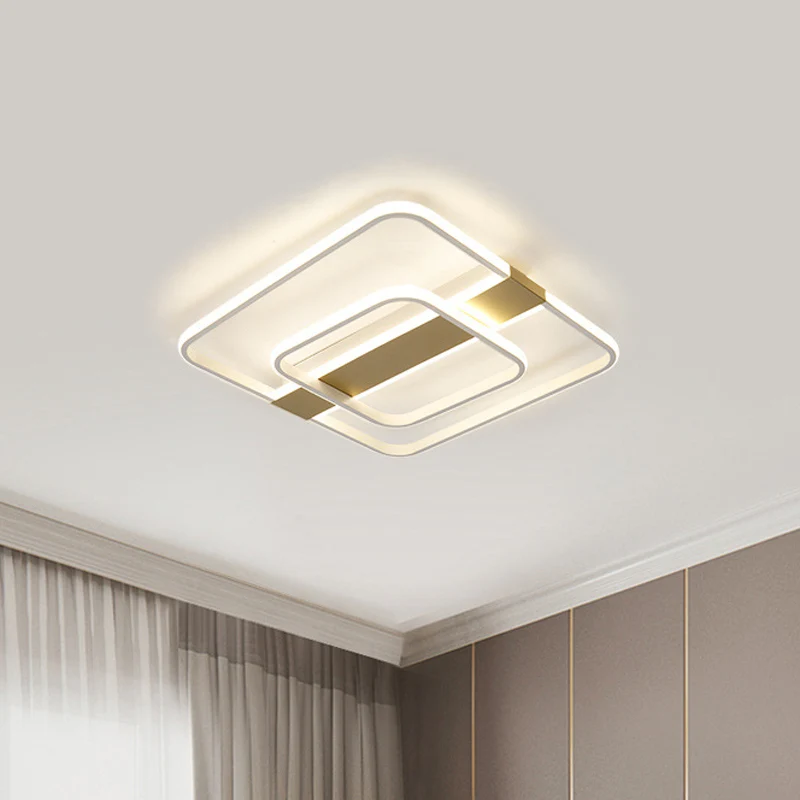 Luminaire encastré à cadre carré doré, minimaliste, LED en acrylique, éclairage proche du plafond, lumière chaude/blanche...