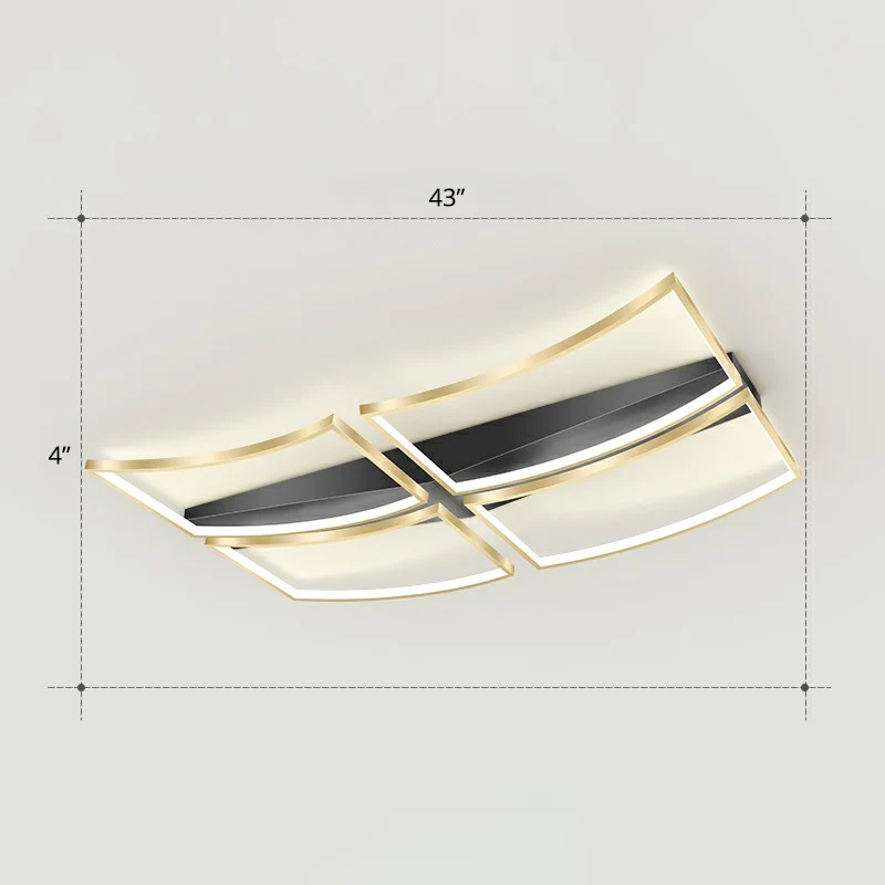 Luminaire encastré à cadre incurvé minimaliste, éclairage de plafond métallique à LED pour salon Clearhalo