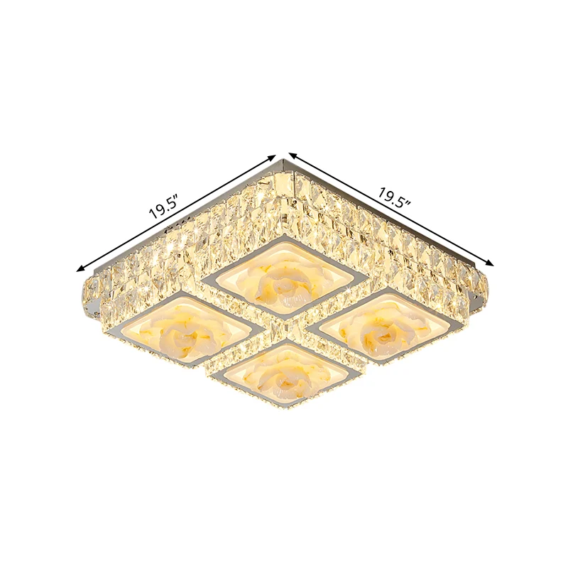 Luminaire encastré carré LED chromé, bloc de cristal minimaliste, montage encastré au plafond avec Design Jade Lotus Clear...