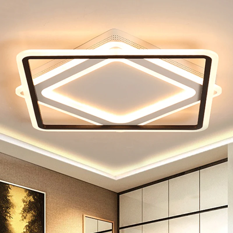 Luminaire encastré carré en métal, plafonnier LED blanc moderne en lumière blanche/chaude, 16,5"/19,5"/23,5" de large Clea...