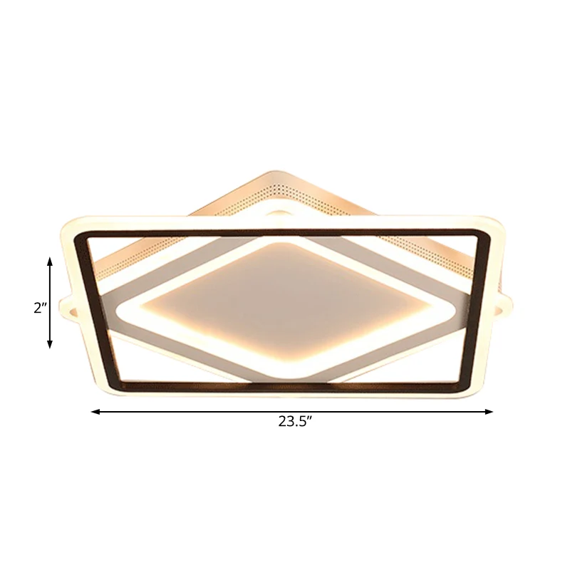 Luminaire encastré carré en métal, plafonnier LED blanc moderne en lumière blanche/chaude, 16,5"/19,5"/23,5" de large Clea...