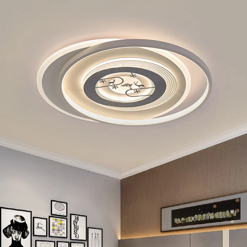 Luminaire encastré circulaire blanc, luminaire LED moderne en acrylique avec motif de cerf et d'arbre Clearhalo