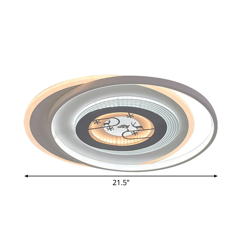 Luminaire encastré circulaire blanc, luminaire LED moderne en acrylique avec motif de cerf et d'arbre Clearhalo