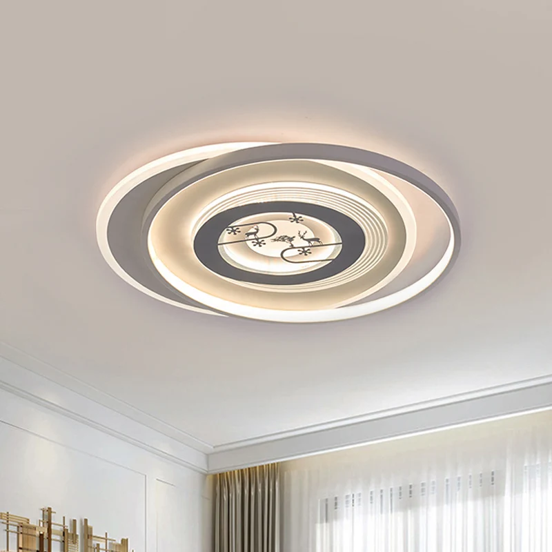 Luminaire encastré circulaire blanc, luminaire LED moderne en acrylique avec motif de cerf et d'arbre Clearhalo