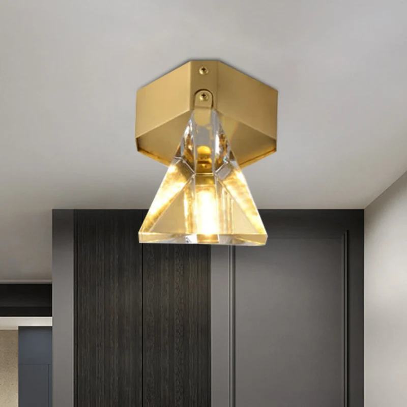 Luminaire encastré en cristal à facettes triangulaires, luminaire de plafond minimaliste à LED finition en laiton Clearhalo