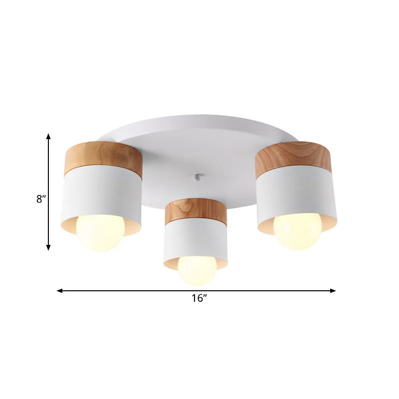 Luminaire encastré à cylindre en fer, style nordique moderne, 3 ampoules, plafond blanc avec dessus en bois pour chambre à...