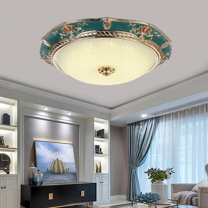 Luminaire encastré LED traditionnel en résine, couronne, abricot/vert, pour chambre à coucher Clearhalo