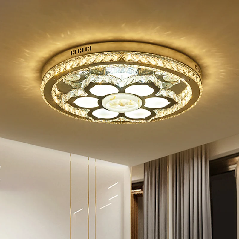 Luminaire encastré Lotus à LED en cristal à facettes simples, en acier inoxydable, éclairage proche du plafond Clearhalo