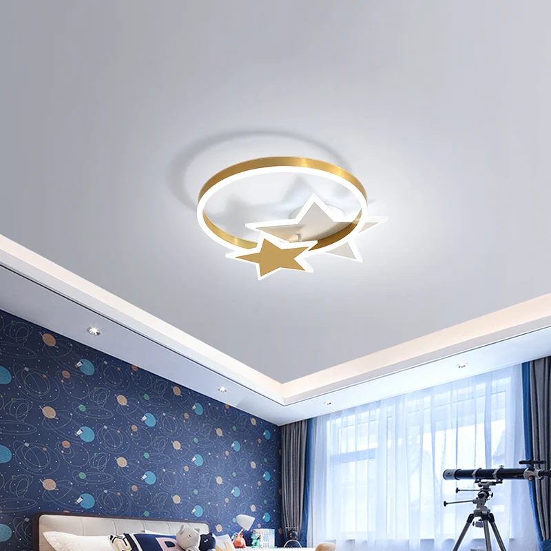 Luminaire encastré en métal pour enfants, étoile dorée et cercle LED, luminaire de plafond pour chambre d'enfants Clearhalo