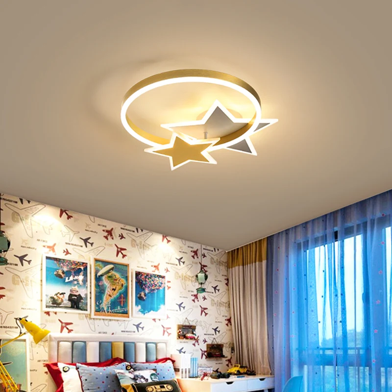 Luminaire encastré en métal pour enfants, étoile dorée et cercle LED, luminaire de plafond pour chambre d'enfants Clearhalo