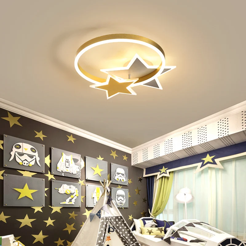 Luminaire encastré en métal pour enfants, étoile dorée et cercle LED, luminaire de plafond pour chambre d'enfants Clearhalo