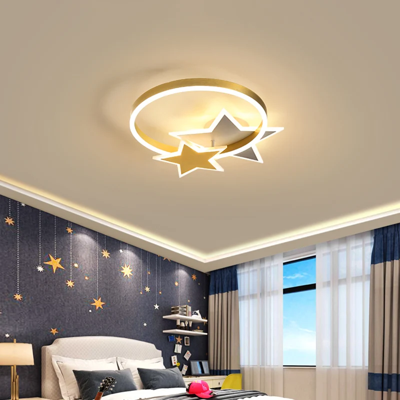 Luminaire encastré en métal pour enfants, étoile dorée et cercle LED, luminaire de plafond pour chambre d'enfants Clearhalo