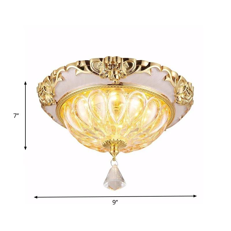 Luminaire encastré de plafond LED doré, luminaire moderne en verre de cristal ambre avec bord sculpté Clearhalo