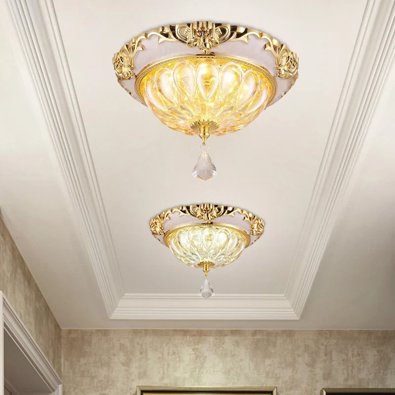 Luminaire encastré de plafond LED doré, luminaire moderne en verre de cristal ambre avec bord sculpté Clearhalo