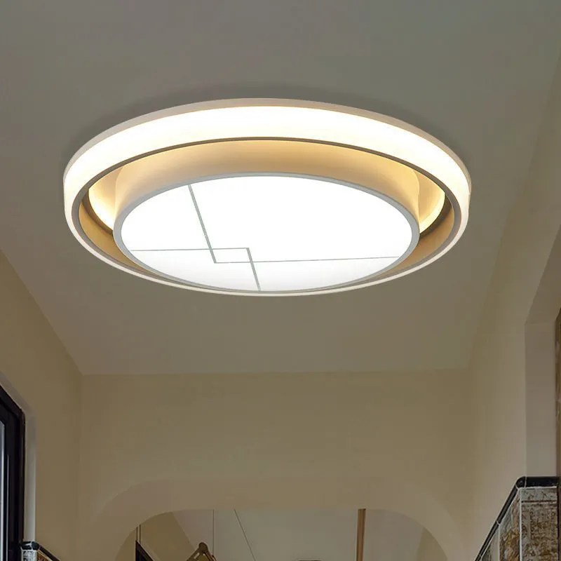 Luminaire encastré de plafond LED en métal, cercle moderniste, en blanc, pour chambre à coucher, lumière chaude/blanche Cl...