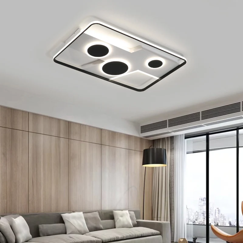 Luminaire encastré rectangulaire en acrylique, plafonnier LED noir et blanc, lumière blanche chaude/télécommande, gradatio...