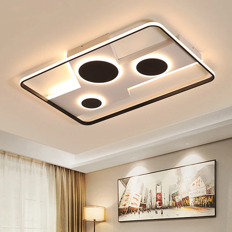 Luminaire encastré rectangulaire en acrylique, plafonnier LED noir et blanc, lumière blanche chaude/télécommande, gradatio...