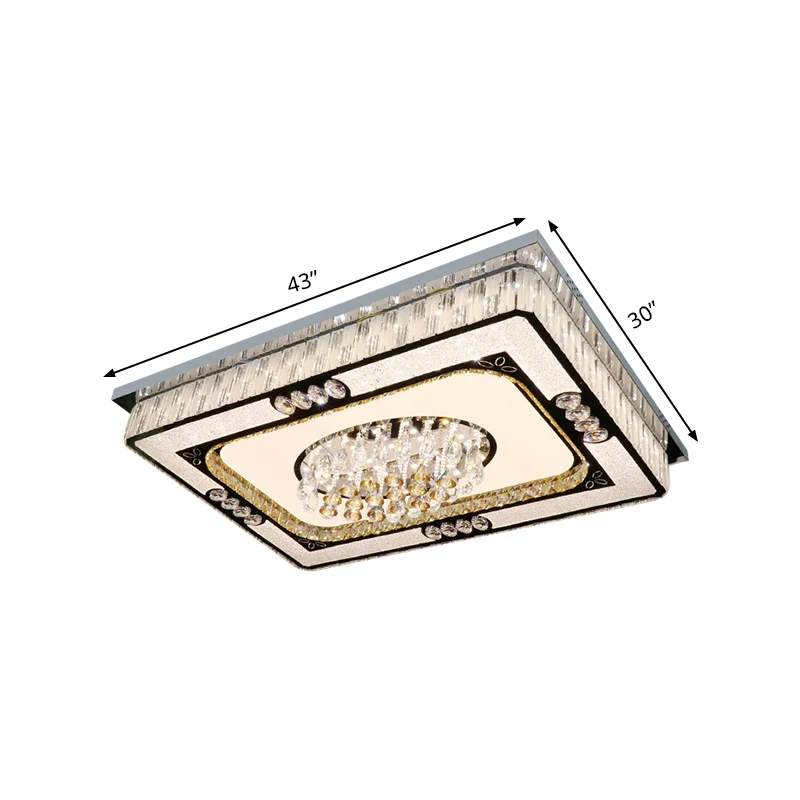Luminaire encastré rectangulaire en nickel, bloc de cristal transparent contemporain, montage au plafond LED pour grande p...