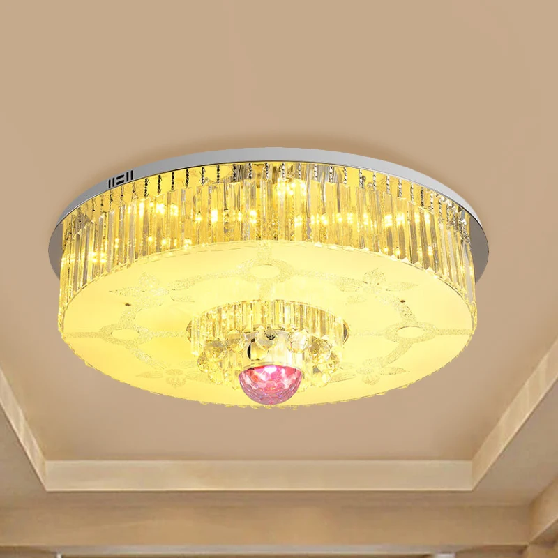 Luminaire encastré rond moderne en cristal rectangulaire LED pour plafond de salon en chrome Clearhalo