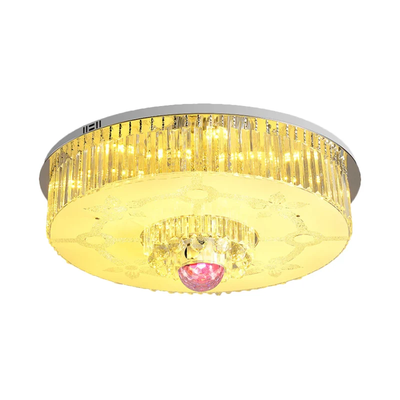 Luminaire encastré rond moderne en cristal rectangulaire LED pour plafond de salon en chrome Clearhalo