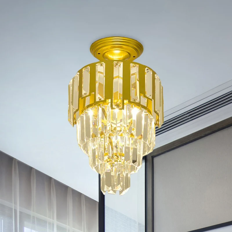 Luminaire encastré à tiges de cristal dorées, plafonnier semi-encastré simple post-moderne à 4 niveaux Clearhalo
