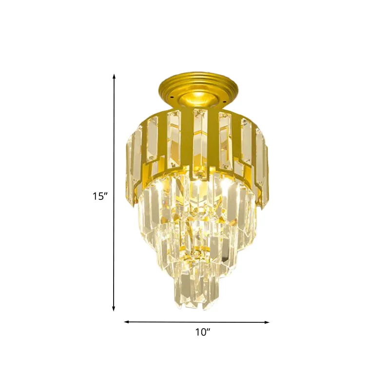 Luminaire encastré à tiges de cristal dorées, plafonnier semi-encastré simple post-moderne à 4 niveaux Clearhalo
