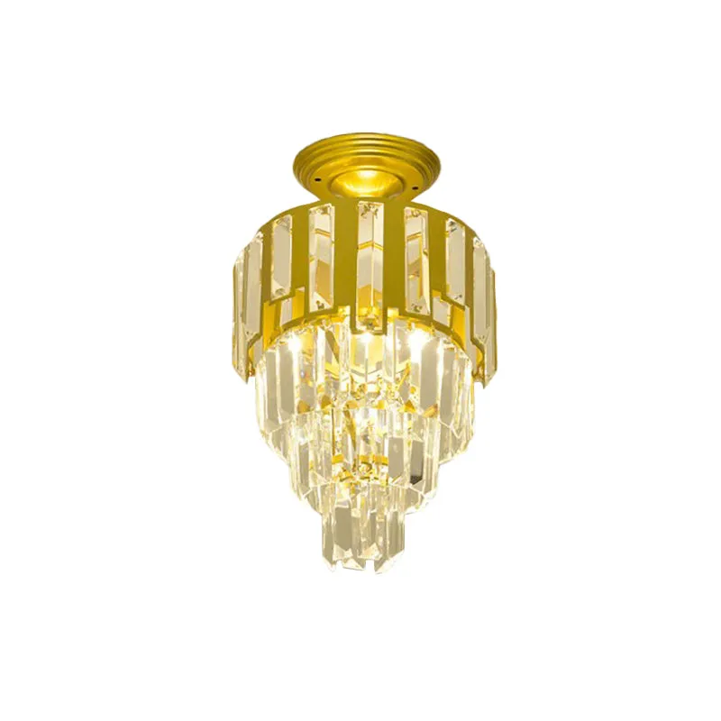 Luminaire encastré à tiges de cristal dorées, plafonnier semi-encastré simple post-moderne à 4 niveaux Clearhalo