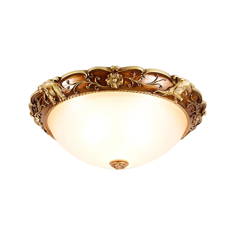 Luminaire encastré à 3 têtes, bol traditionnel, éclairage de plafond en verre blanc avec fleurs et éléphants décoratifs en...