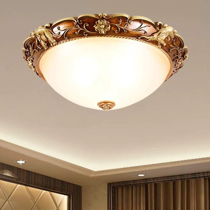 Luminaire encastré à 3 têtes, bol traditionnel, éclairage de plafond en verre blanc avec fleurs et éléphants décoratifs en...