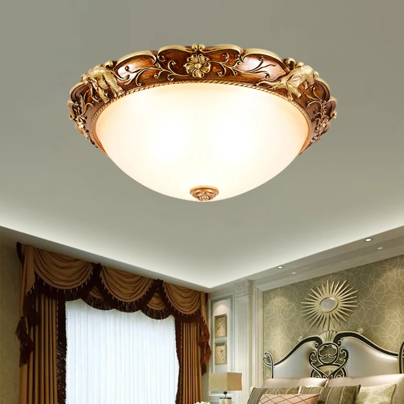 Luminaire encastré à 3 têtes, bol traditionnel, éclairage de plafond en verre blanc avec fleurs et éléphants décoratifs en...