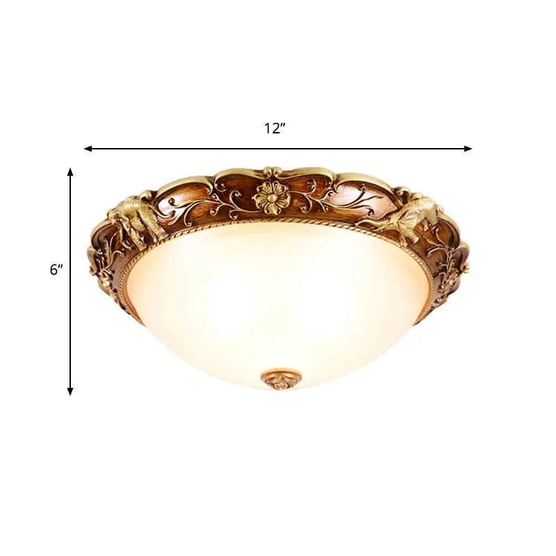 Luminaire encastré à 3 têtes, bol traditionnel, éclairage de plafond en verre blanc avec fleurs et éléphants décoratifs en...