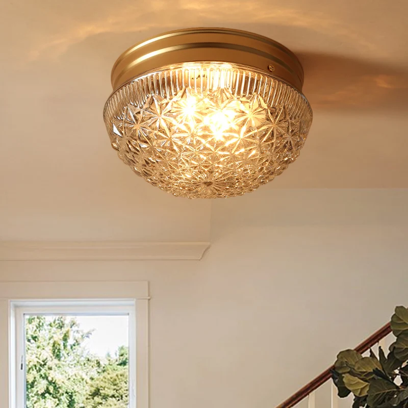 Luminaire encastré en verre nervuré transparent, 2 ampoules, montage au plafond, couleur or colonial, pour chambre à couch...