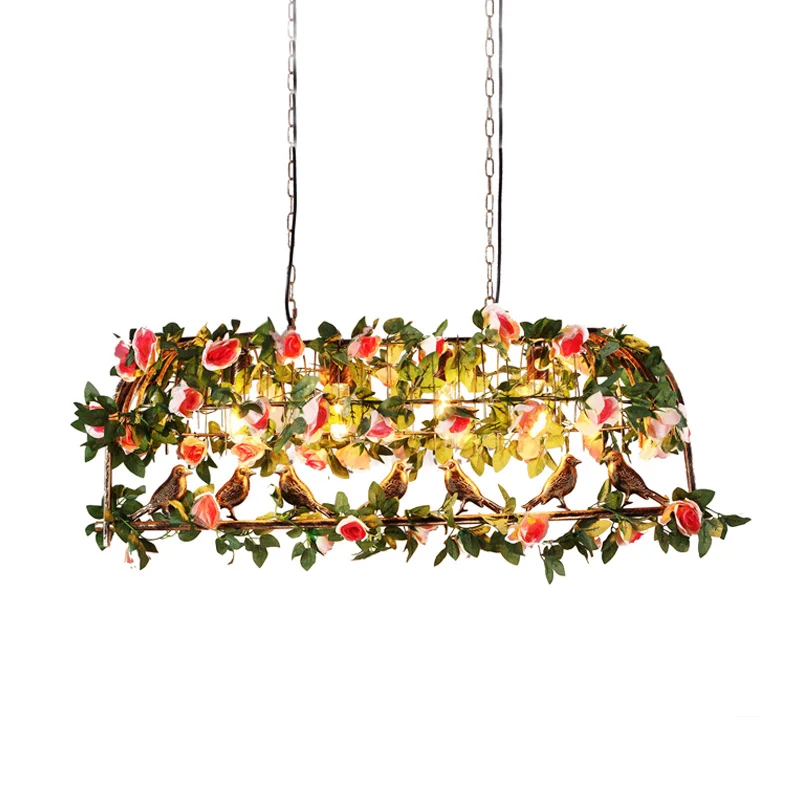 Luminaire industriel d'île de cage à oiseaux 4 ampoules lampe de Suspension de plafond en métal en laiton avec décor de fl...