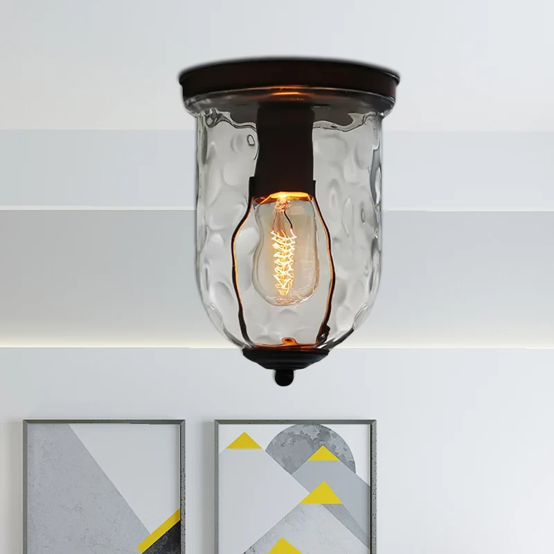Luminaire industriel à 1 lumière, support de plafond en verre transparent noir pour salle à manger, 6"/8" de large Clearhalo