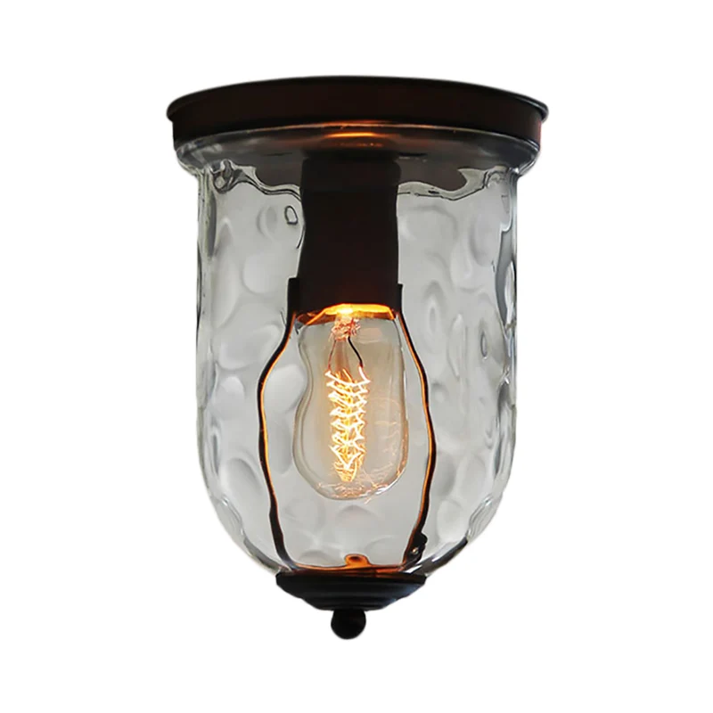 Luminaire industriel à 1 lumière, support de plafond en verre transparent noir pour salle à manger, 6"/8" de large Clearhalo