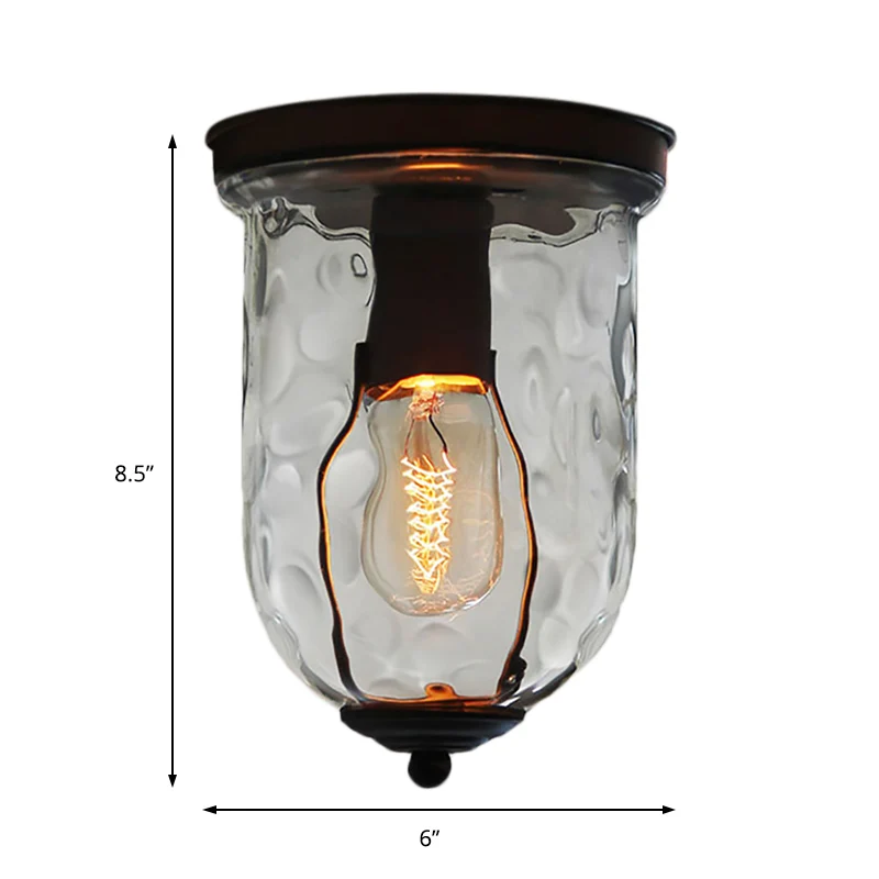 Luminaire industriel à 1 lumière, support de plafond en verre transparent noir pour salle à manger, 6"/8" de large Clearhalo