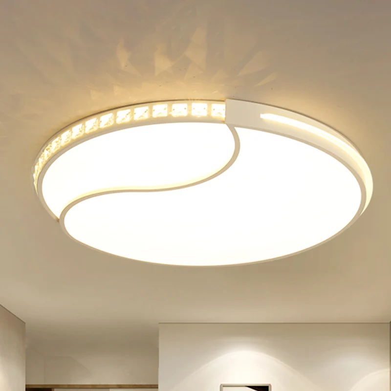 Luminaire LED circulaire en cristal taillé moderne à montage encastré à tambour blanc pour chambre à coucher, largeur 16,5...