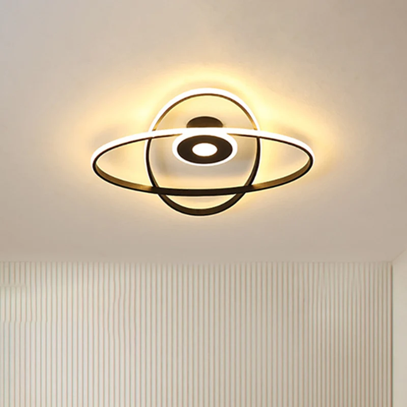 Luminaire LED encastré pour chambre à coucher, support de plafond contemporain noir/blanc avec cadre ovale, abat-jour en a...