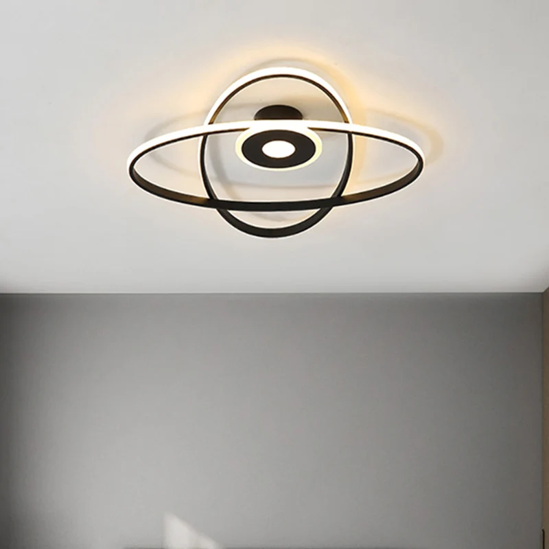 Luminaire LED encastré pour chambre à coucher, support de plafond contemporain noir/blanc avec cadre ovale, abat-jour en a...