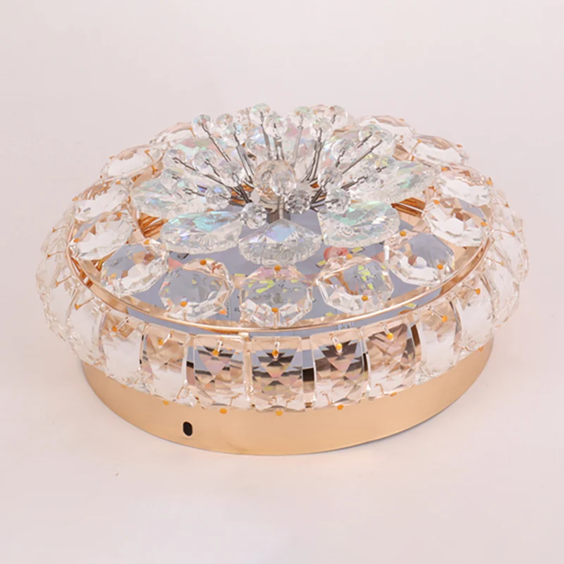 Luminaire LED rond encastré au plafond en bloc de cristal, moderne, en or, pour porte, lumière chaude/blanche Clearhalo