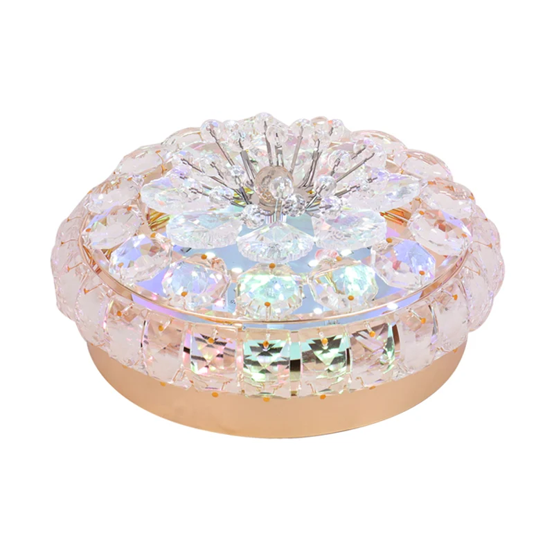 Luminaire LED rond encastré au plafond en bloc de cristal, moderne, en or, pour porte, lumière chaude/blanche Clearhalo