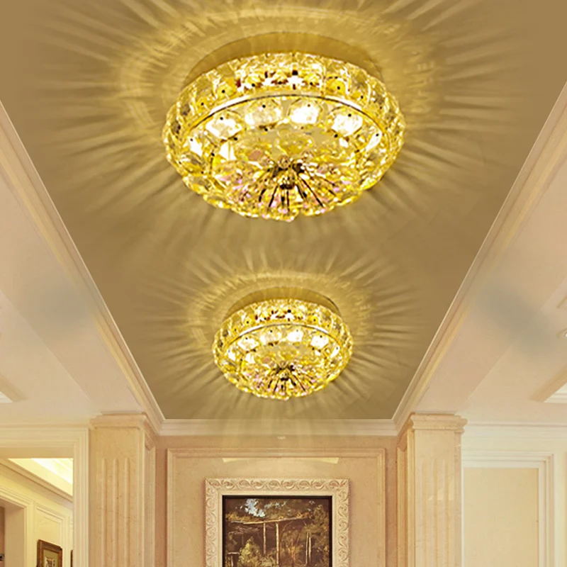 Luminaire LED rond encastré au plafond en bloc de cristal, moderne, en or, pour porte, lumière chaude/blanche Clearhalo