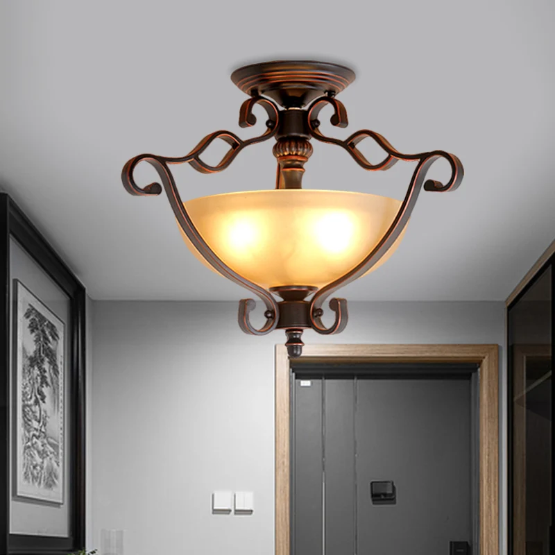 Luminaire LED semi-encastré avec bol en verre givré de style rustique pour chambre à coucher, bronze Clearhalo