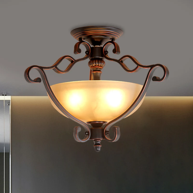 Luminaire LED semi-encastré avec bol en verre givré de style rustique pour chambre à coucher, bronze Clearhalo