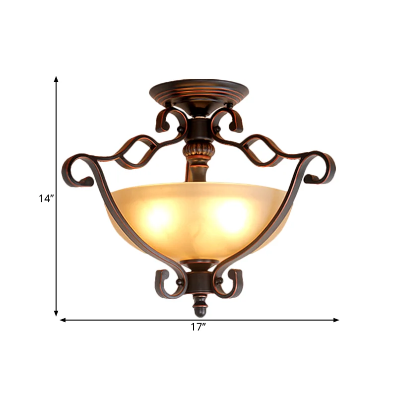 Luminaire LED semi-encastré avec bol en verre givré de style rustique pour chambre à coucher, bronze Clearhalo