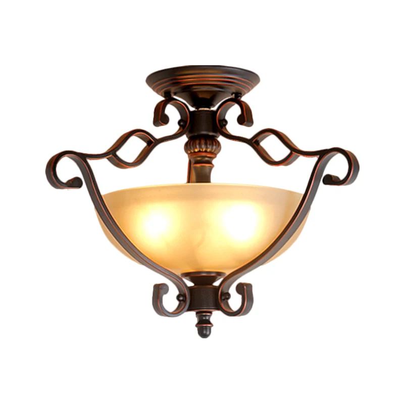 Luminaire LED semi-encastré avec bol en verre givré de style rustique pour chambre à coucher, bronze Clearhalo