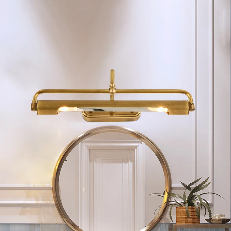 Luminaire linéaire pour meuble-lavabo de salle de bain, applique murale traditionnelle en métal doré à 2 lumières avec bra...