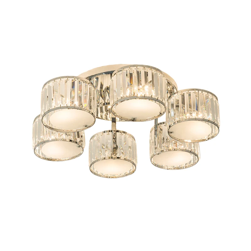 Luminaire moderne monté au plafond avec abat-jour à tambour, 5/6 têtes, lampe encastrée en cristal transparent pour le sal...