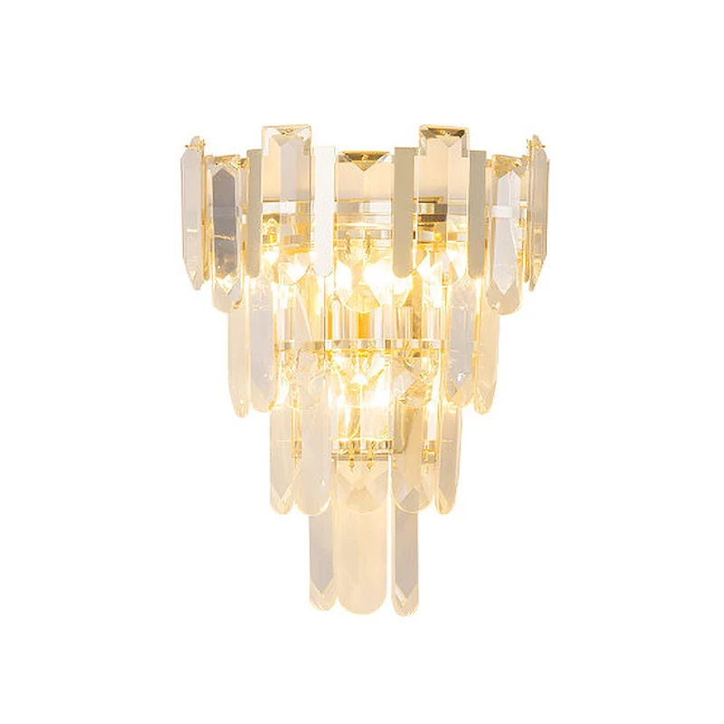 Luminaire mural doré à 4 couches, luminaire moderne à 3 têtes en bloc de cristal Clearhalo