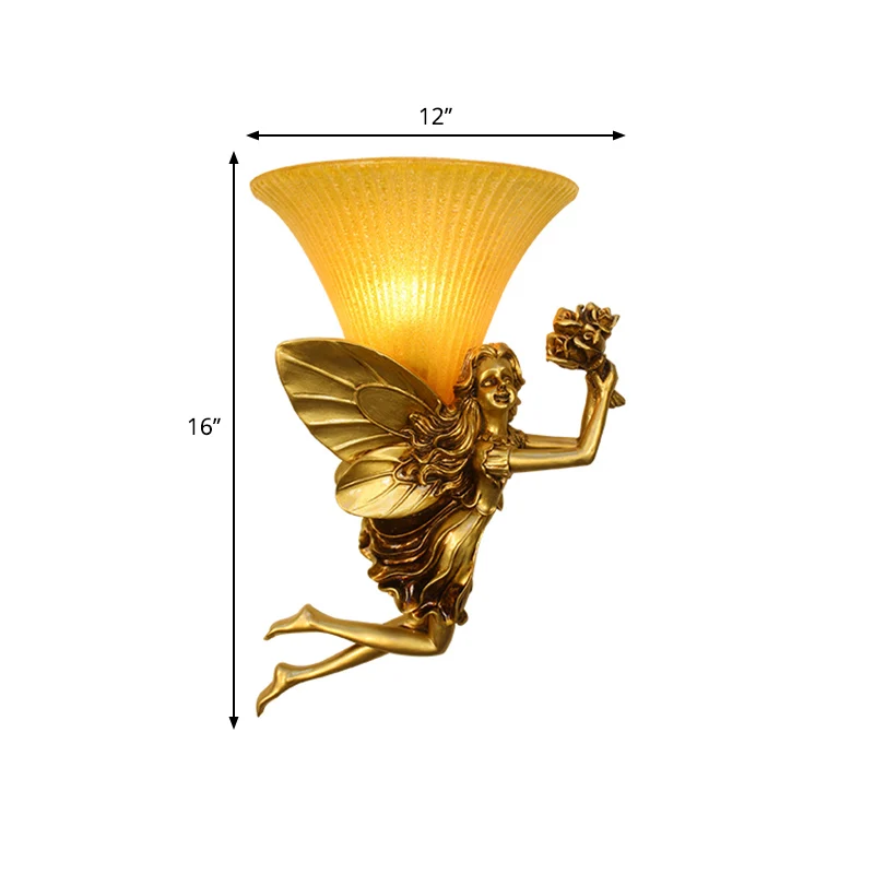 Luminaire mural féerique de Style rétro, 1 tête en résine bleu/or, applique avec abat-jour en verre ambré Clearhalo
